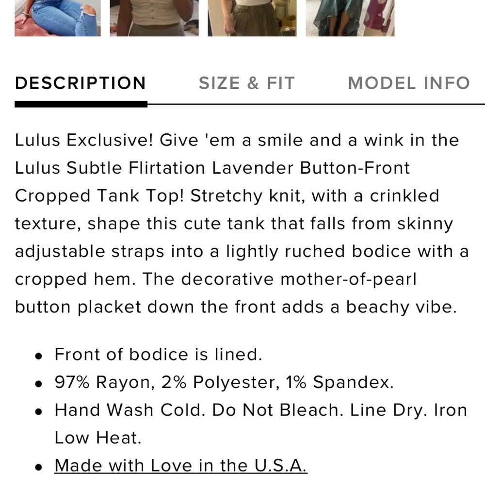 Lulu’s | Lavender Button-Front Cropped Tank Top - Picture 4 of 7